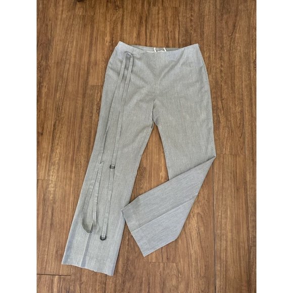 Akris Punto Gray Pinstripe High Rise Wide Leg Pants 8/ 32" X 30" Side Zip Belt - Picture 1 of 16